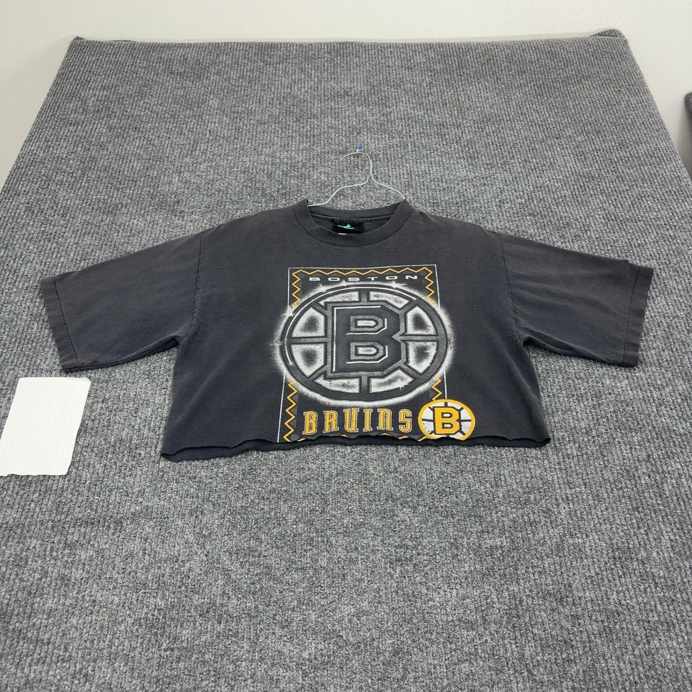 Vintage Boston Bruins Logo Athletic T-Shirt Womens M Black Cotton Crop Top